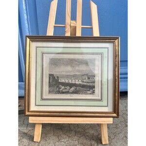 Antique French Engraving Roanne River Scene Vintage 19th Century Landscape Print